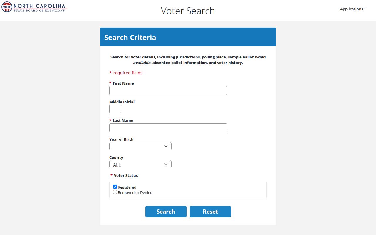 Asheboro voter registration lookup fields in NCSBE Voter Search
