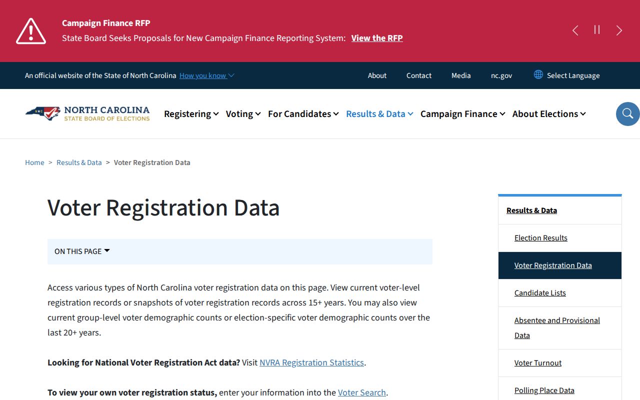 Asheboro voter registration and voter history download page from NCSBE